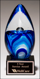 Blue Silver Egg Art Glass Award with Marble Base