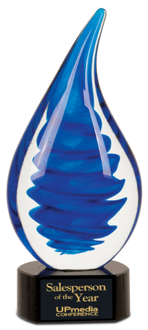 2P07AGS27 Blue Twist Rain Drop Art Glass