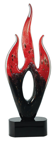 Flame Art Glass Award Trophy Red and Black with Marble Base