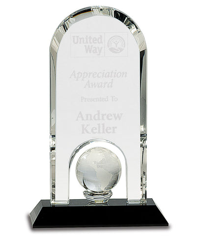 Crystal Globe Award Trophy on Black Base