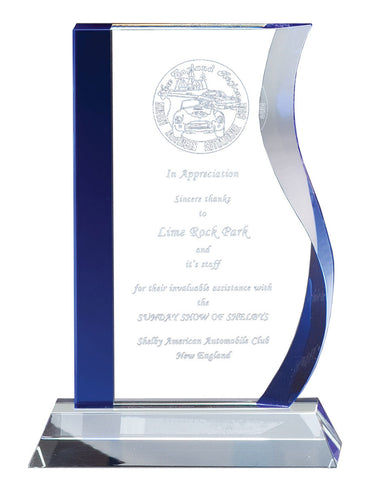 Blue Crystal Award with Curved Side Wave
