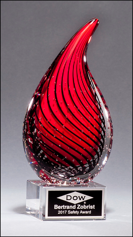 Droplet-Shaped Red Art Glass Award
