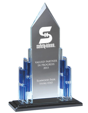 Cathedral Crystal Award Trophy with Blue Accent