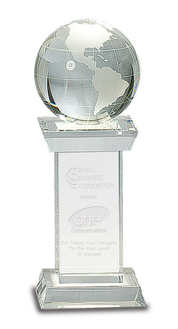 Globe Crystal Award Trophy on Pedastal